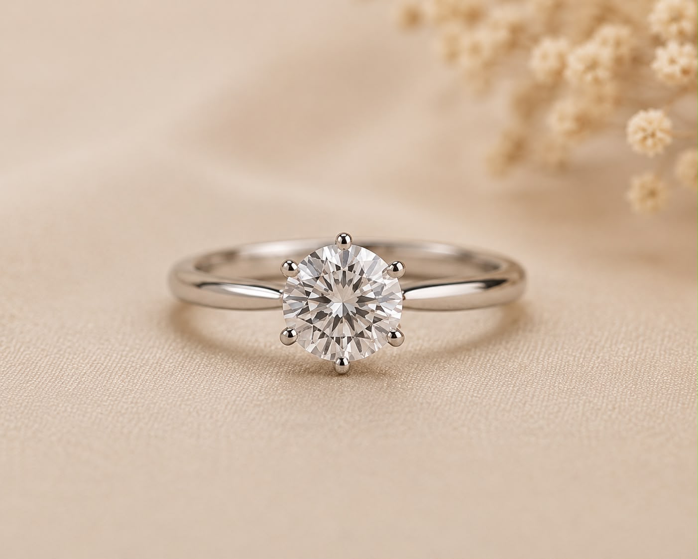 Anel solitário de prata com moissanite